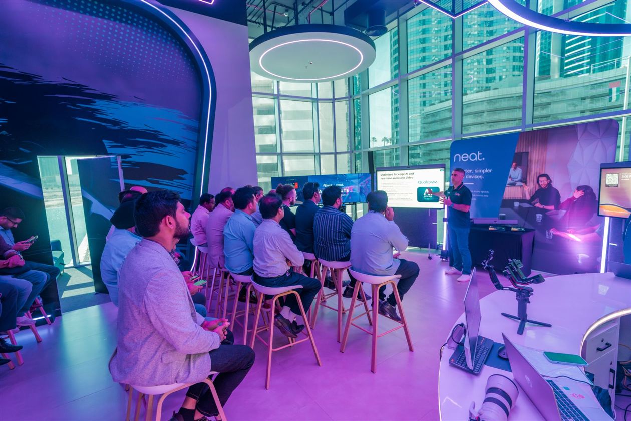 A presentation to a seated audience inside the Racecraft venue